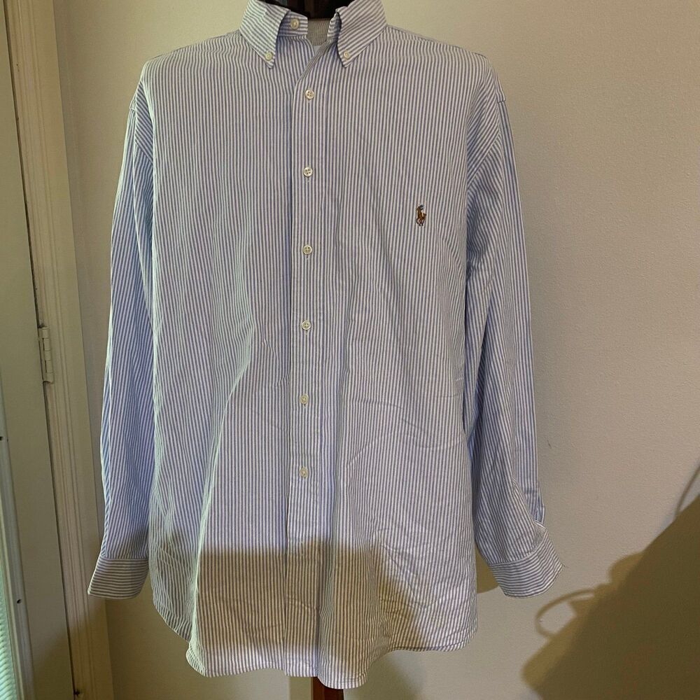 Ralph Lauren 2X/Big Oxford Blue Stripe Button Down Long Sleeve